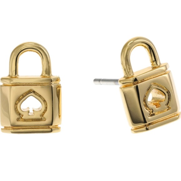 Kate Spade New York Gold Lock and Spade Studs Earrings with box & dust bag new - Picture 4 of 15
